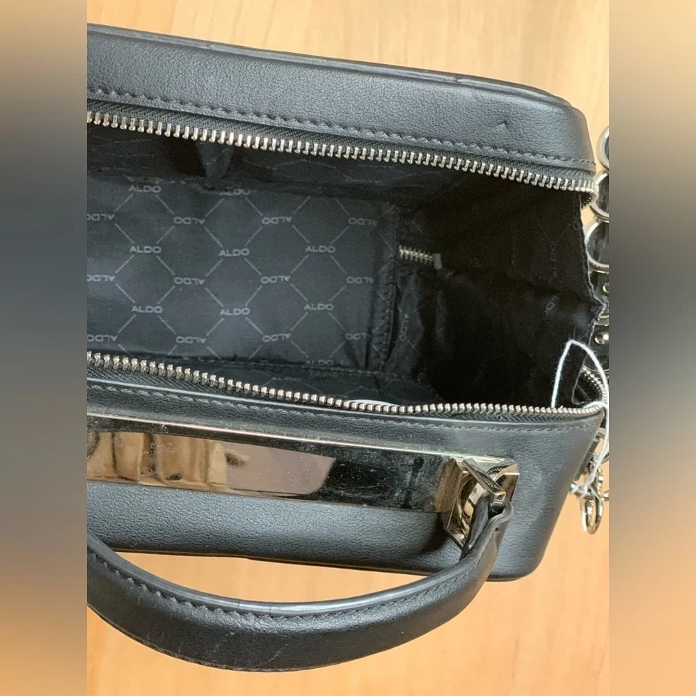 Aldo Black Faux Leather Crossbody Camera Bag.    Modern Hardware